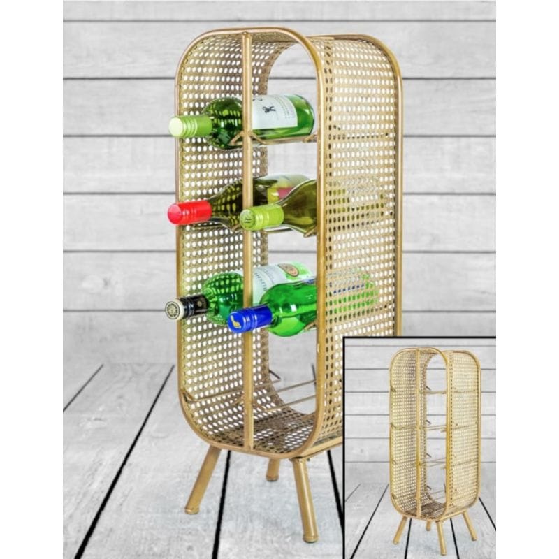 Wine Rack Rustic Metal Rattan Small 8 Bottle Wine Rack