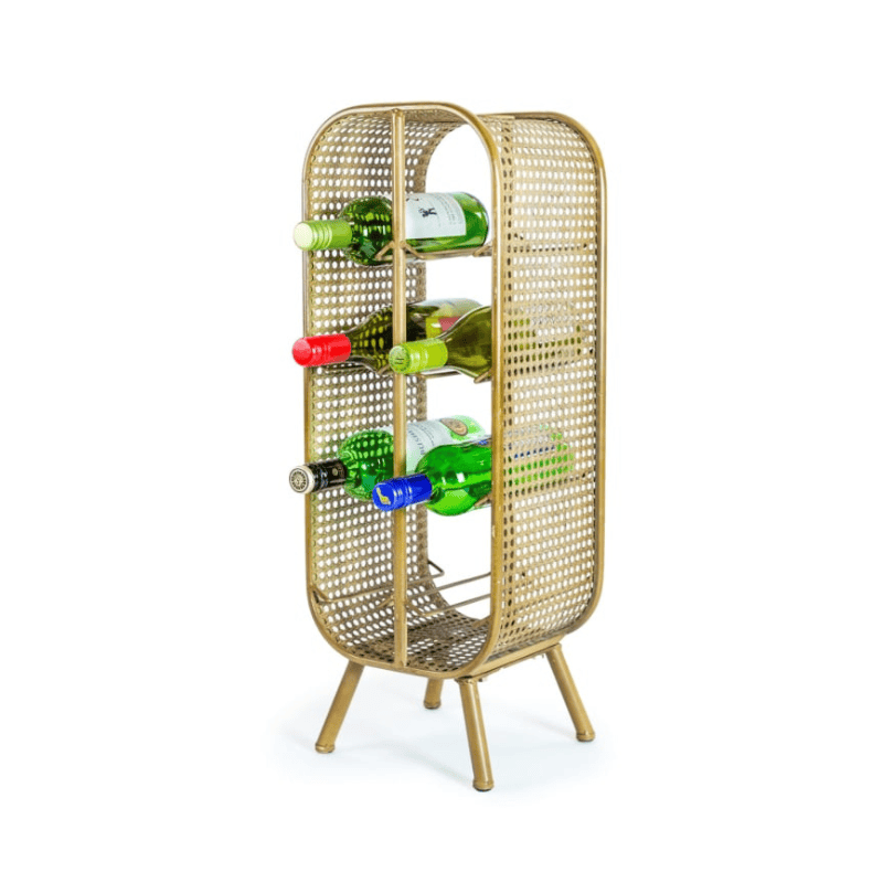 Wine Rack Rustic Metal Rattan Small 8 Bottle Wine Rack