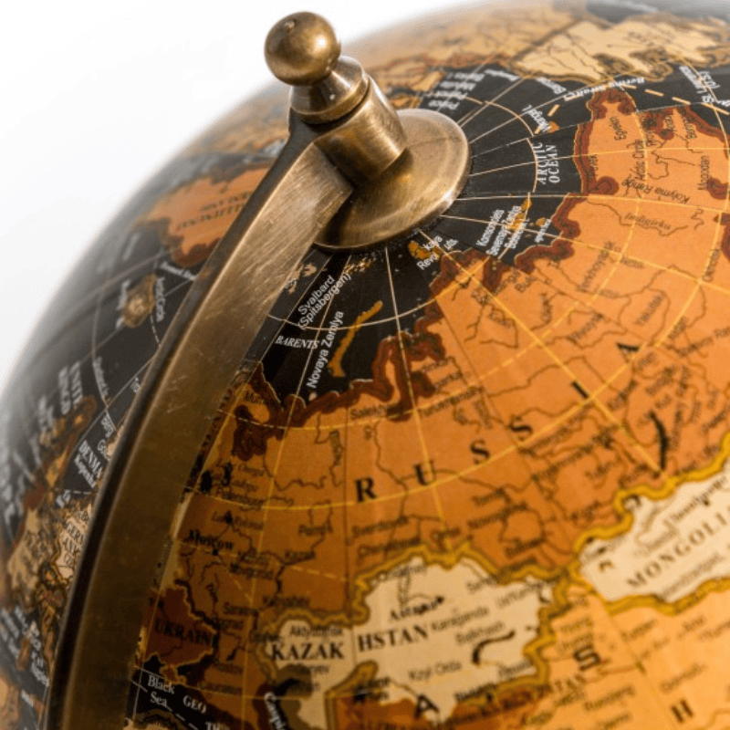 Wood Stand Antique Black Globe on Brass & Wood Stand