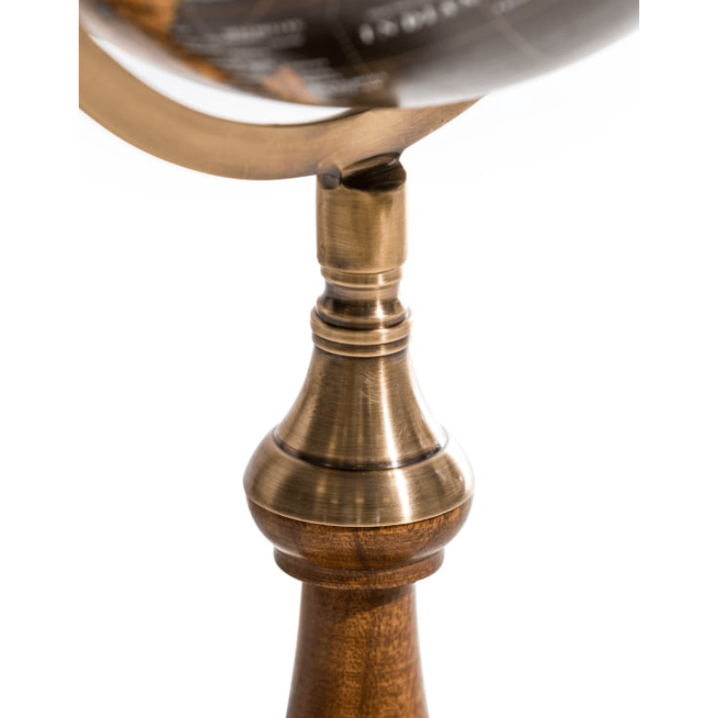 Wood Stand Antique Black Globe on Brass & Wood Stand