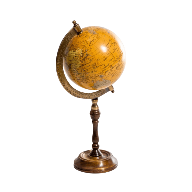 Wooden Stand Antique Brown Globe on Wooden Stand